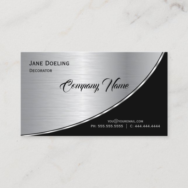 Elegant Modern Professional Highlight Black Silver Business Card (Front)