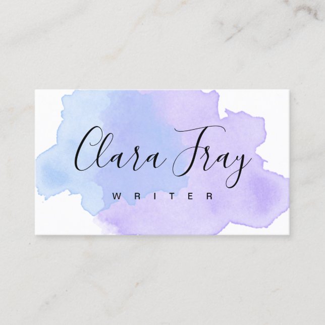 Elegant modern purple & blue watercolor writer business card (Front)
