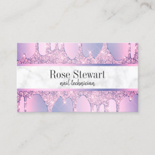 Elegant modern purple glitter drips nails business card