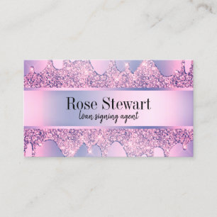 Elegant modern purple glitter drips notary business card