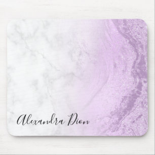 Elegant modern purple glitter white marble mouse pad