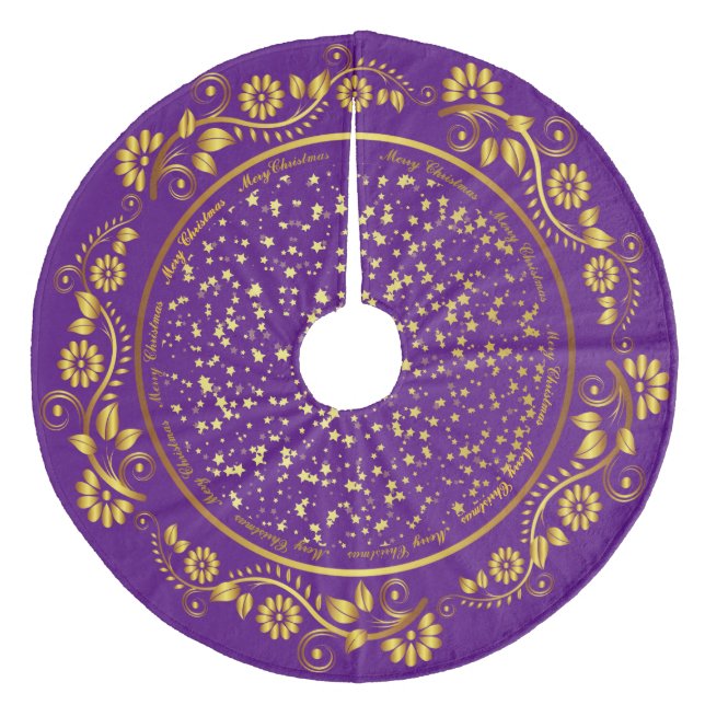 Elegant Modern Purple Gold Christmas Tree Skirt (Front)
