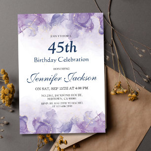Elegant modern purple & gold floral 45th birthday invitation