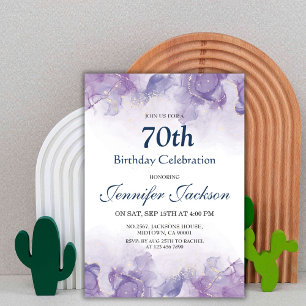 Elegant modern purple & gold floral 70th birthday invitation