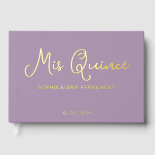 Elegant Modern Purple Gold Photo Quinceañera Guest Book