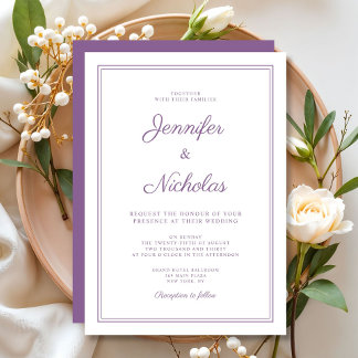 Elegant Modern Purple Lilac Script Wedding Invitation