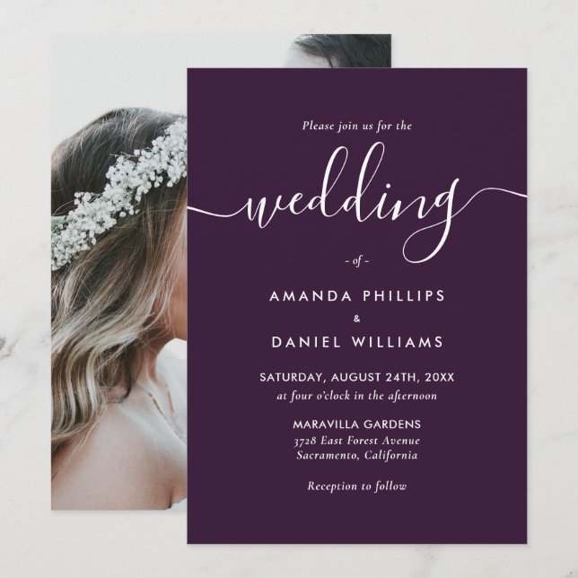 Elegant Modern Purple Photo Wedding Invitation (Front/Back)