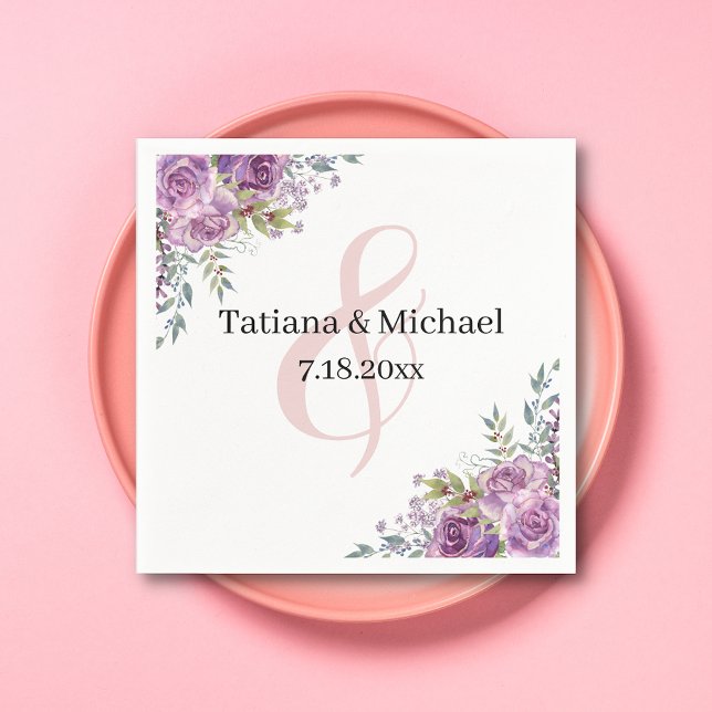 elegant modern purple pink floral wedding napkin (Creator Uploaded)