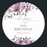 Elegant Modern Purple Roses Any Age Birthday  Classic Round Sticker<br><div class="desc">Elegant Modern Purple Roses Any Age Birthday Classic Round Sticker. Most lettering is editable - click the "Customize Further" button to edit. Matching items are available.</div>