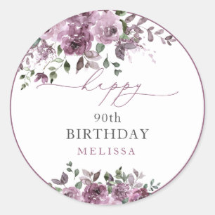 Elegant Modern Purple Roses Any Age Birthday  Classic Round Sticker