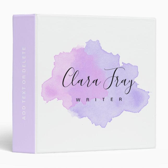 Elegant modern purple & violet watercolor writer binder (Front/Spine)