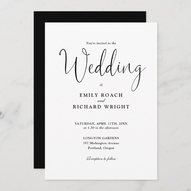 Elegant Modern QR Code Black And White Wedding Invitation (Front/Back)