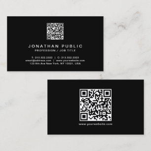 Elegant Modern QR Code Black & White Professional Business Card