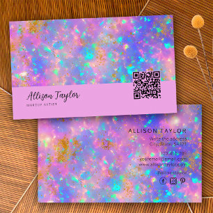 Elegant Modern Qr Code Purple Gold Fire Opal Stone Business Card