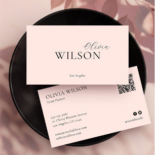 Elegant Modern QR Code Social media Blush Pink Business Card