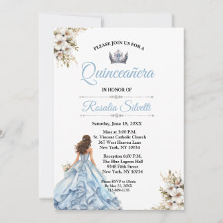 Elegant Modern Quinceanera Blue and Silver Invitation