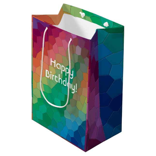 Elegant, Modern Rainbow Colours Mosaic Art Birthda Medium Gift Bag (Front Angled)