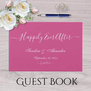  Elegant Modern Raspberry Pink Watercolor Wedding Guest Book