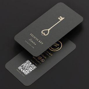 Elegant Modern Realtor Dark Grey Gold Real Estate Business Card