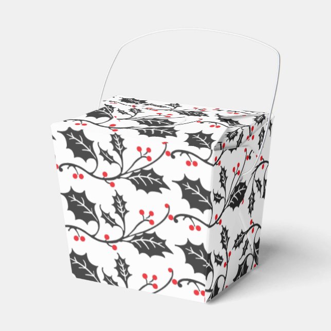 Elegant Modern Red and Black Holly Pattern Favor Box (Front Side)