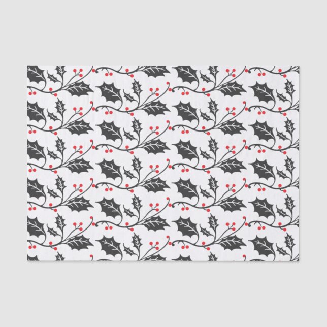 Elegant Modern Red and Black Holly Pattern Tissue Paper (Front)