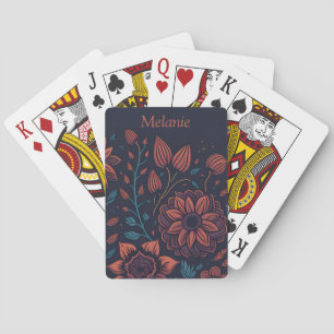 Elegant Modern Red and Blue Floral Personalised Playing Cards
