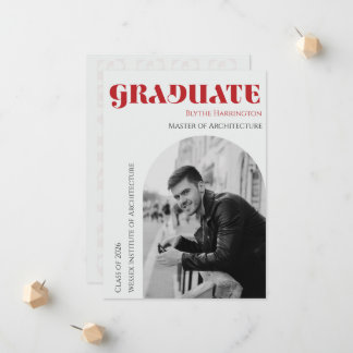 Elegant modern red black & grey graduation announcement