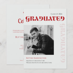 Elegant modern red black & grey type script invitation