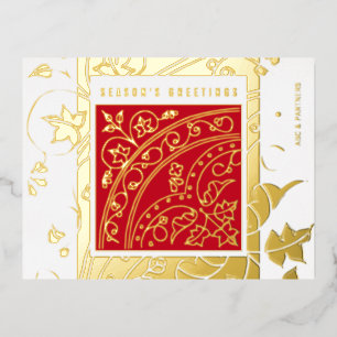Elegant Modern Red Business Seasonal Greetings Foil Holiday Postcard