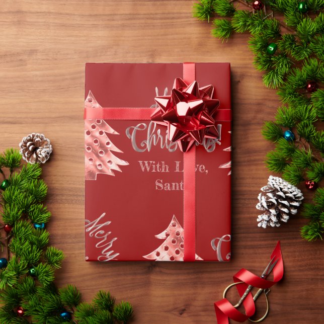 Elegant Modern Red Christmas Tree Wrapping Paper (Holiday Gift)