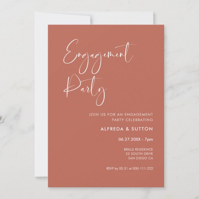 Elegant & modern Red clay Engagement party Invitation (Front)
