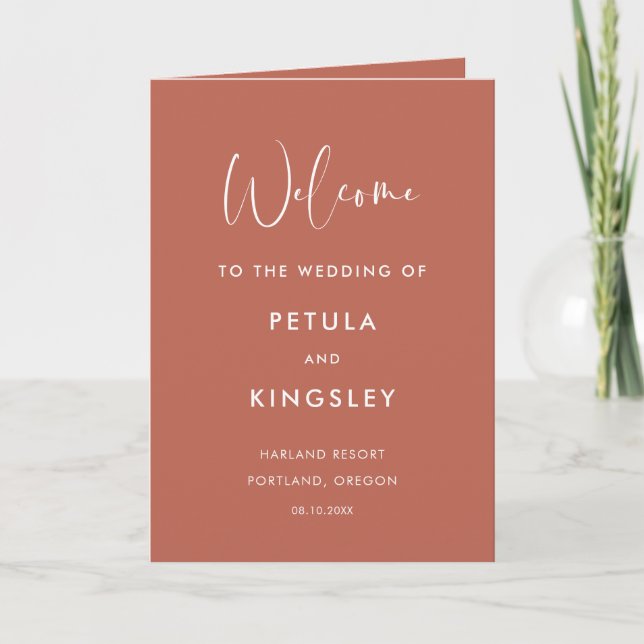 Elegant & modern Red clay wedding folded Program (Front)