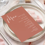 Elegant & modern Red clay wedding Menu<br><div class="desc">A modern typography and a trendy terracotta colour for your wedding stationery: choose this simple and elegant wedding suite. Fully customizable: you can change the background as well as the text colour as you like.</div>