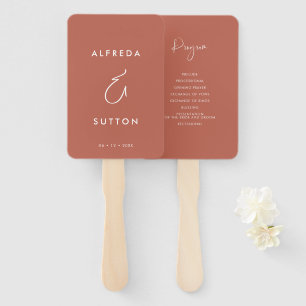 Elegant & Modern Red clay Wedding program Hand Fan