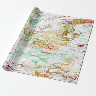 Elegant modern red gold green white marble look wrapping paper