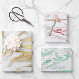 Elegant modern red gold green white marble look wrapping paper sheet