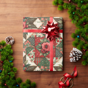 Elegant Modern Red & Green Christmas Floral  Wrapping Paper