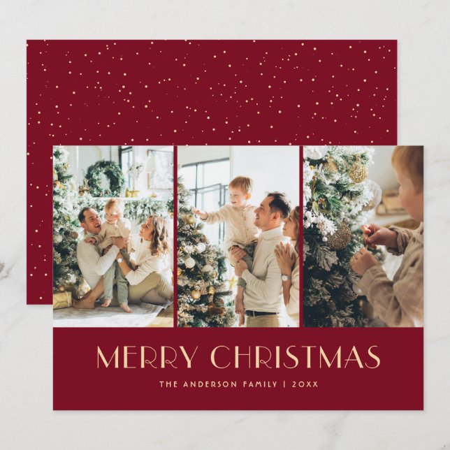 Elegant Modern Red Photo Collage Christmas Cards (Front/Back)