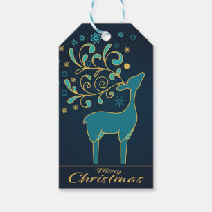 Elegant Modern Reindeer Antlers Christmas Blue Gift Tags
