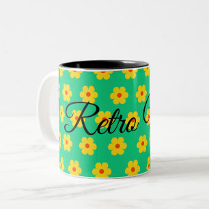 elegant modern retro floral monogram  Two-Tone coffee mug