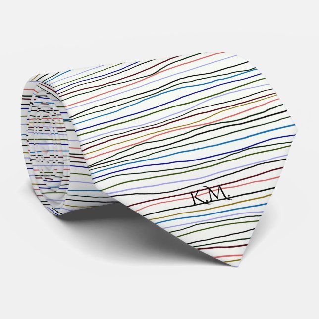 Elegant Modern Retro Geometric Linnear Monogram Tie (Rolled)