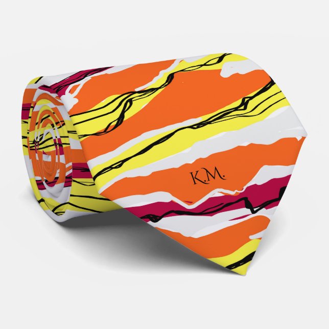 Elegant Modern Retro Geometric Linnear Monogram Tie (Rolled)