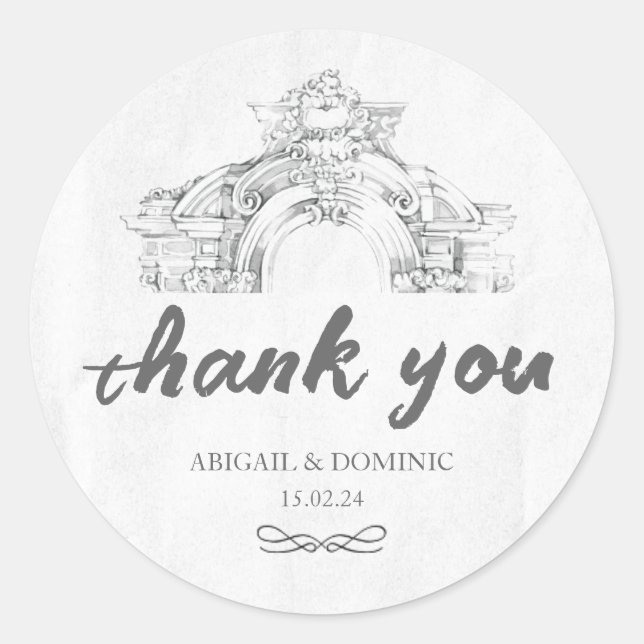 Elegant Modern Roman Minimalist Wedding Thank You Classic Round Sticker (Front)