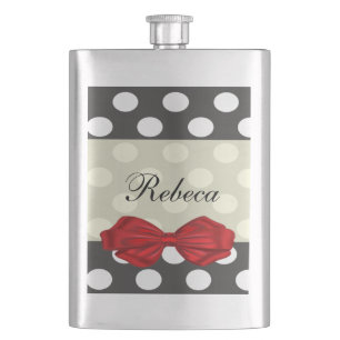Elegant modern romantic polka dots red bow wedding hip flask