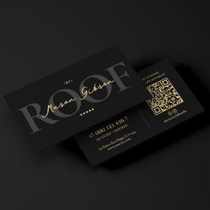 Elegant Modern Roof Contractor Black Script Business Card
