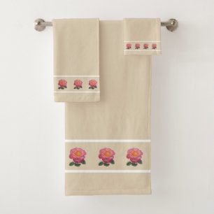 Elegant, Modern Rose Flowers on Light Beige Bath Towel Set