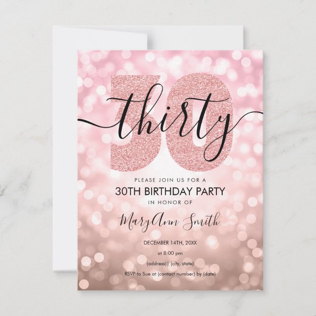 Elegant Modern Rose Gold 30th Birthday Party   Invitation (Front)
