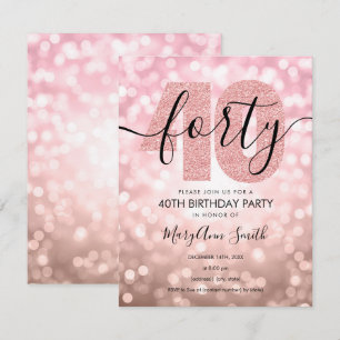 Elegant Modern Rose Gold 40th Birthday Party Invitation
