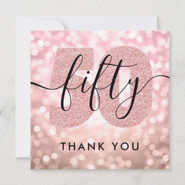Elegant Modern Rose Gold 50th Birthday Thank You (Front)