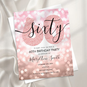 Elegant Modern Rose Gold 60th Birthday Party Flyer